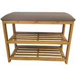L.T. Williams 2-Tier Bamboo Shoe Rack With Grey PU Seat 9923-LT hero image