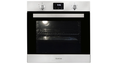 An Artusi 60cm stainless steel electric built-in oven with black glass available in Australia from Appliances online with free delivery
