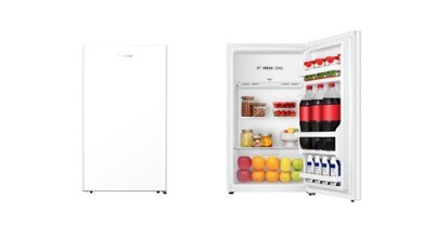 A white Hisense 124L bar fridge sold in Australia by Appliances Online with free delivery