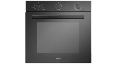 A black glass Whirlpool 60cm built-in multi-function oven with 6th Sense technology sold in Australia by Appliances Online with free delivery