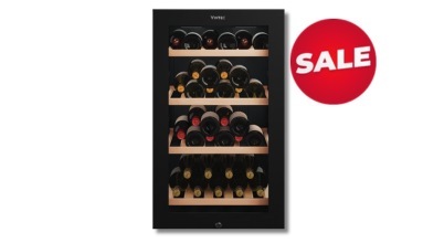 The Vintec 35 Bottle Single Zone Under Bench Wine Fridge Glass Door Black VWS830FCB-X sold in Australia by Appliances Online with Free Delivery