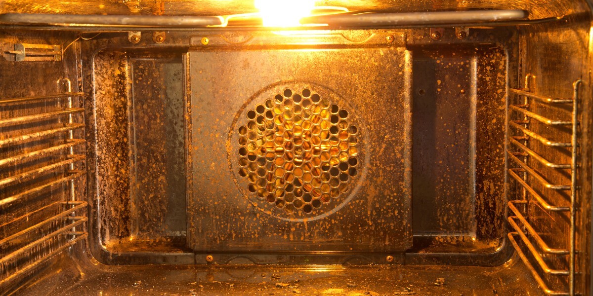 The inside of a dirty oven